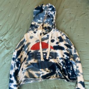 Pepsi Blue and White Tie-dye Cropped Hoodie